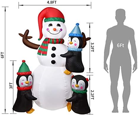 Правејќи го осветлениот надувување снежен човек Божиќ на отворено декорација на декорација - 6 стапки разнесе снежен човек и пингвини со разнобојни ротирачки вгра?