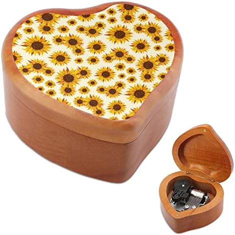 Сончогледна дрвена музичка кутија срцева форма на срцева кутија гроздобер дрво кутија за подарок