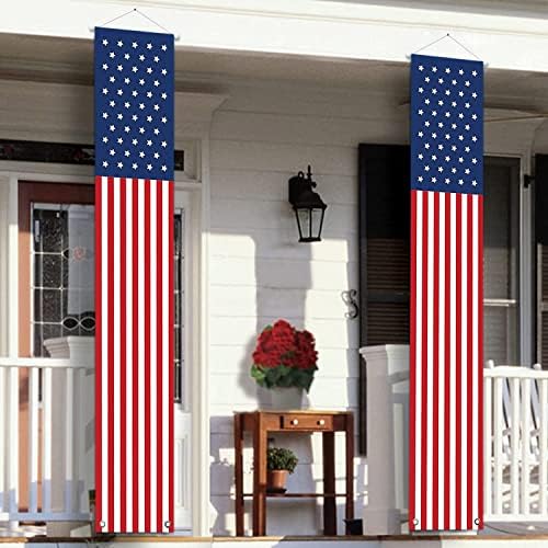 4 -ти јули украси на отворено - виси американски знамиња со знаме starsвезди и ленти за тремот -патериотски декор партии за материјали за четврти јули за независност на