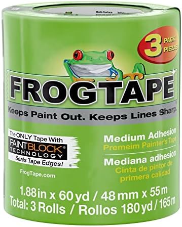 Frogtape 240661 мулти-површинска слика на сликар со сликање, средна адхезија, 1,88 инчи x 60 јарди, зелена, 3 ролни и мраз Кинг P115R/3 чисти крпи за капки полиетилен, 9 'x 12' x 1mil