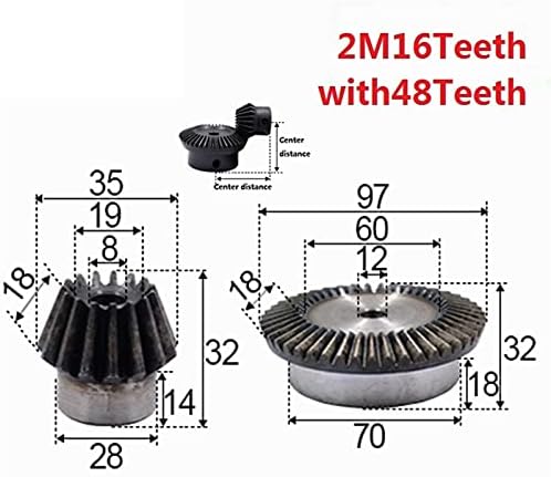 ZGF-BR 2pcs 1:3 Закосена Опрема 2 Модул 16 Заби Дупка 8mm+ 48T Внатрешна Дупка 12mm 90 Степен Погон Комутација Челични Запчаници