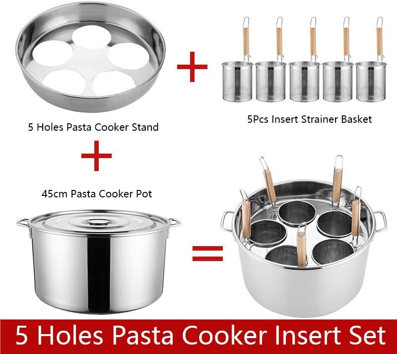 5 Дупки Тестенини Шпорет Тестенини Производители Готвење Алатка, Нерѓосувачки Челик Тестенини Шпорет Тенџере со 5 Вметнете Цедалка Кошница