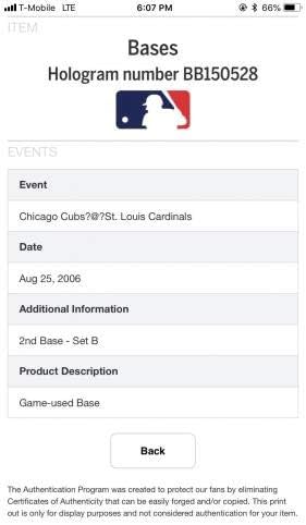 Играта Сент Луис Кардиналс ја искористи инаугуративната сезонска основна куби 8/25/06 MLB HOLO L @@ K - MLB игра користени бази