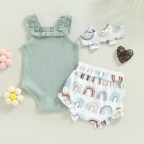 Xiaodricee новородено девојче облека облека без ракави ленти за рафли ленти со ребрести ромперски каросериски врвови+кратки шорцеви поставени летни облеки