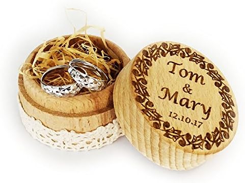Awerise Персонализирана кутија за носител на дрвени прстени, рачно изработен обичај за предлог за брак, ангажман, кутија за подароци