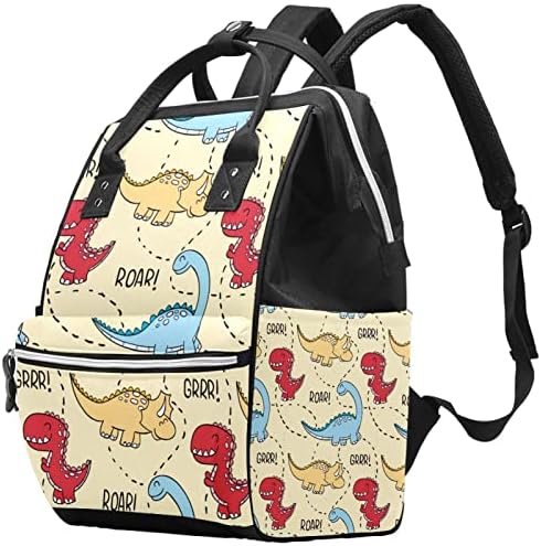 Ранец на торбичка за пелена со рачно нацртано-диносаурус бебе, бебе, менување торби со повеќе функции, торба за патување со голем капацитет