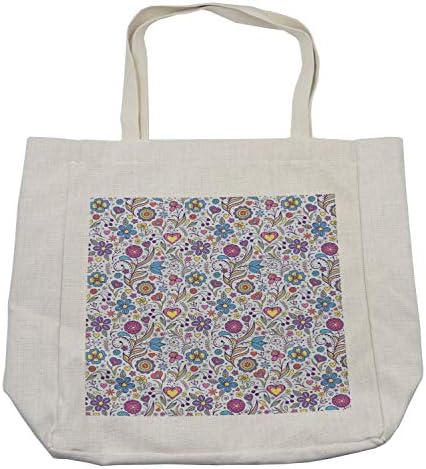 Амбесон пастела торба за шопинг, пиони маргаритки лалиња разнобојни бодл стил ботаничка градина со форми на срце, еколошка торба за еднократна