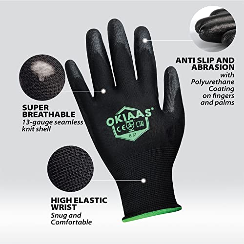 Окијас Безбедност Работни ракавици црни 12 парови, алатки за нитрилни работни нараквици со парови за зафат-12, црна, идеална за лесна работа,