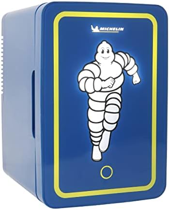Michelin Portable 6 Can Mini Frider, LED осветлена врата, 6L капацитет, сина, ладилник за патувања со 12V DC и жици за напојување