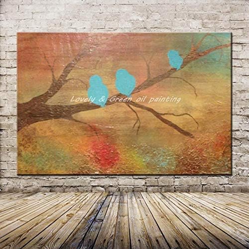 Skyinbags Голема рака насликана модерна масло сликарство на платно, апстрактни три птици на wallидни слики на дрвото, уметнички