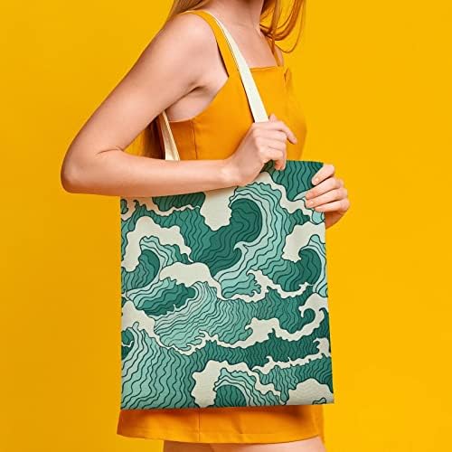 Позадина за сурфање на бранови, печатено платно торба со рачки што може да се употреби намирници за купување чанти за работа за патувања во плажа