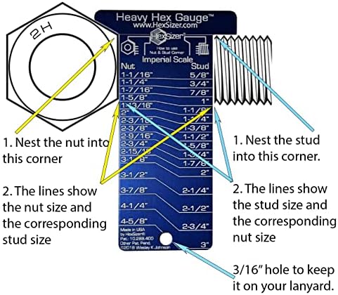 Hexsizer Тешки Хексадецимален Мерач Висока Топлина - е џеб алатка за мерење На орев &засилувач; Болт Големини. Проверете Навртки и