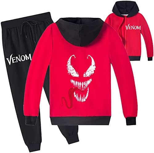 Jotolan Kids Venom Zipper Pullover Hoodie and Sweatpants-2 Piece Graphic Graphic Long Sneave Tranksuit Hoody Облека за момчиња