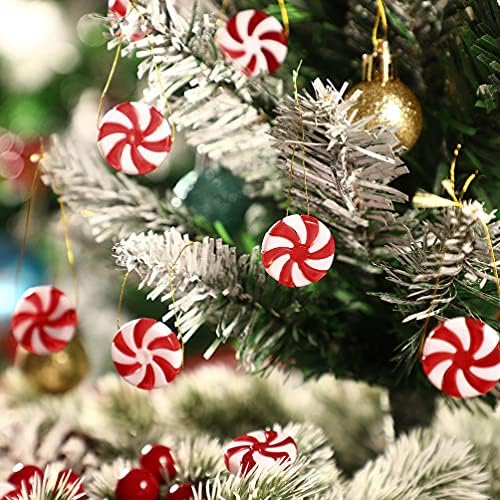 Aboofan 50pcs Божиќни бонбони Кенма Божиќ, виси украси, акрилни бонбони, рамен за забава за декорација на одмор, фаворизираат 35 мм