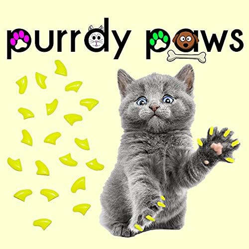 Пурди Шепи 3 Месечно Снабдување Со Меки Капачиња За Нокти За Мачки Неонски Жолти Средно-Дополнителни Лепила