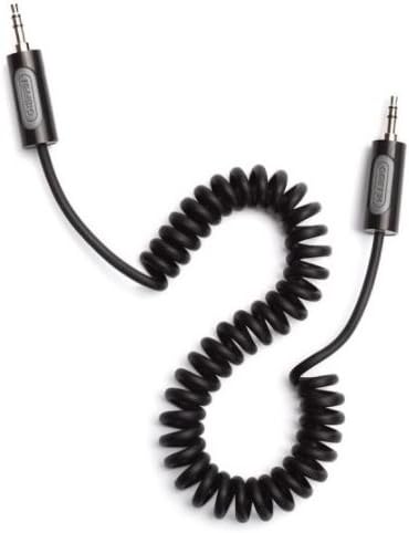 Griffin 6 ft Coiled Aux Audio Cable, Black - Поврзете го вашиот музички плеер со стерео на вашиот автомобил