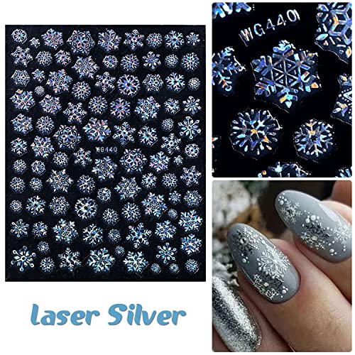8 чаршави снегулки на налепници за уметност на ноктите декорации Божиќни украси за нокти 3D холографски зимски нокти резерви злато сребро сино црвен ласерски дизај?