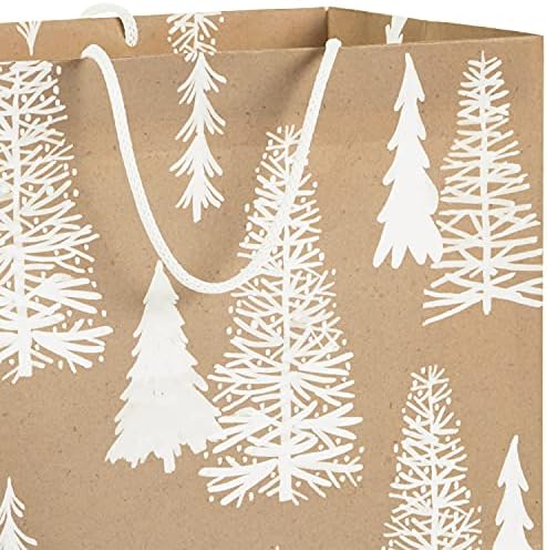 Hallmark рециклирачки торби за подароци за празници Крафт Браун со снегулка, карирани и дрвја за Божиќ, Ханука, свадби, родендени, Браун Крафт,