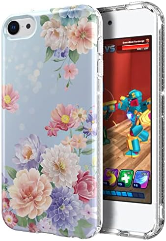 IdyStar компатибилен со iPod Touch 7 -та генерација случај за жени жени, сјајно искра чиста цветна дизајн на цветниот дизајн,