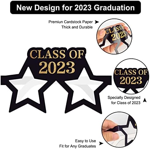 Очили за дипломирање 2023 година - 12 пакувања Декорации за дипломирање на фотографии Фото реквизити сет, честитки за очила за хартија