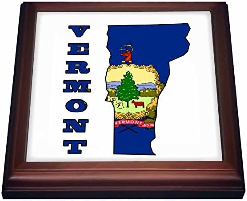 Државно знаме на 3drose Вермонт во мапата со прегледи и букви за Вермонт Тривет со керамичка плочка, 8 x 8 , природно