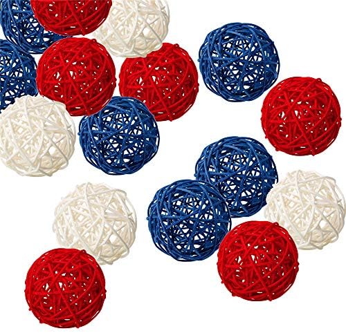 2inch 15 парчиња мала сина бела црвена ратан топка, плетени топки, DIY вазна и пополнување на садови украси Декоративни сфери