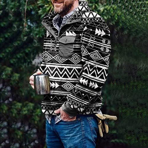 Џемпери за мажи руно Ацтек печати гроздобер забавни џемпери по поштенски пакувања со џемпер со врата од врата Поло за мажи зима