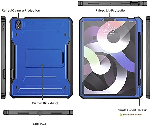FITO дизајн за iPad Air 4-та генерација кутија со држач за молив, вграден заштитен екран за заштитен екран на целото тело и STAND компатибилен