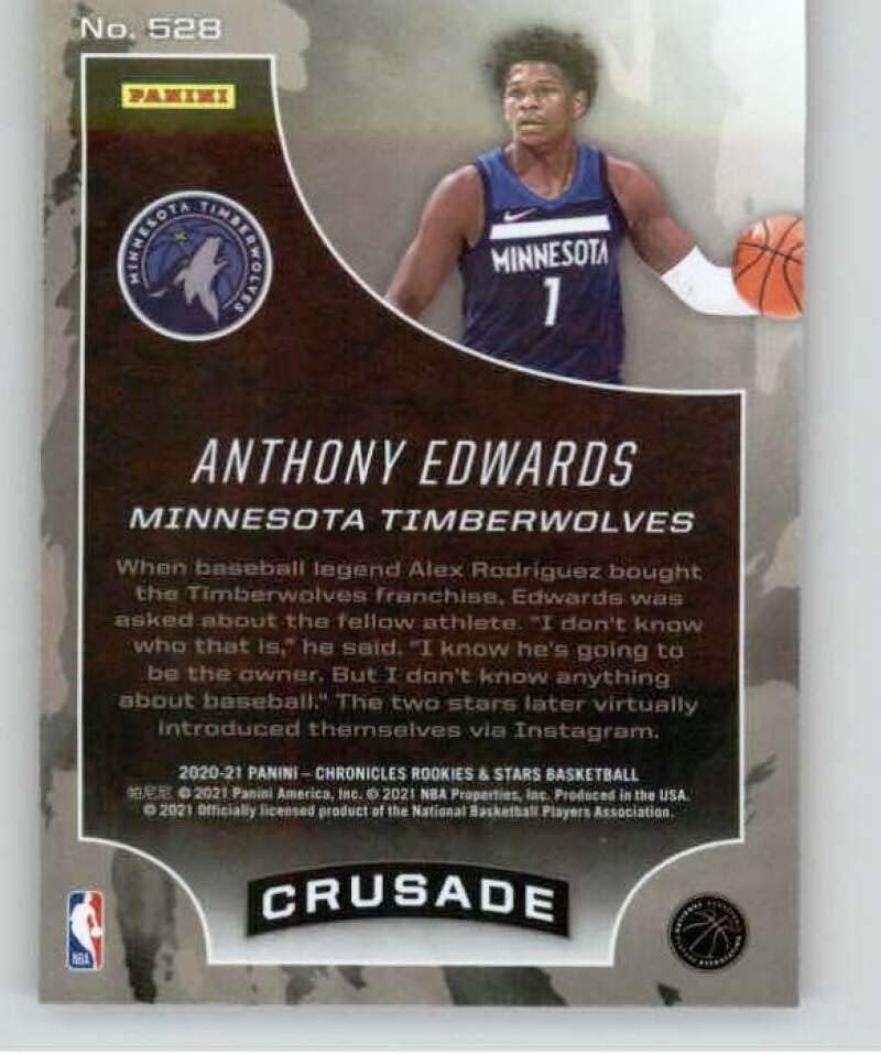 2020-21 Панини Хроники #528 Ентони Едвардс РЦ РЦИЈА Минесота Тимбервулвс НБА кошаркарска трговска картичка за трговија со кошарка