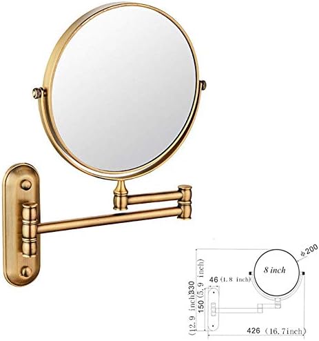 Wallид монтиран суета шминка огледало 8 инчи со 3x зголемување, огледало за шминка за бања, ротација на вртење од 360 степени со преглед без