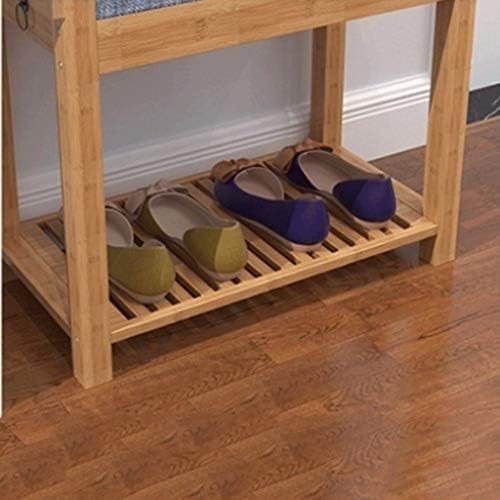 WSZJJ модерен стил бамбус решетка за чевли со перничиња тапациран клупа за складирање на седишта, влез за решетки за чевли Совршено