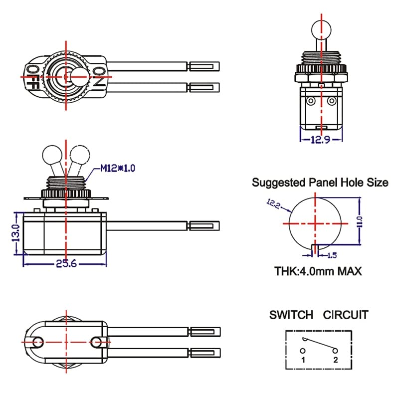 AC 250V 6A Вклучено/Исклучено Прекиниран стандарден прекинувач за вклучување со жичен кабел MT-2021 SPST контакти Префрлување Електрична