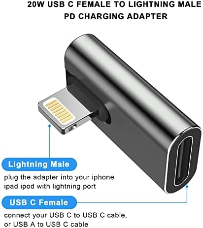 2 Пакет USB C До Адаптер За Полнење На Молња, [Apple MFi  Сертифициран] 20W PD USB C Брз Ѕид Полнач Тип C Машки До Женски Молња