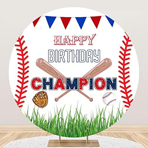 Yeelle 7.5x7.5ft Бејзбол роденденска рунда позадина Полиестер бејзбол лилјак спортско поле среќен роденден шампион позадина момче бејзбол обожавател роденденска забава