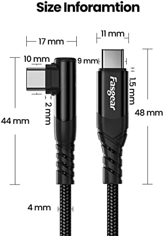 FASGEAR USB C ДО USB C Кабел 2 Пакет 10ft 60W 3A Брзо Полнење Тип C Полнач Кабел Плетенка Прав Агол Синхронизација На Податоци Компатибилен