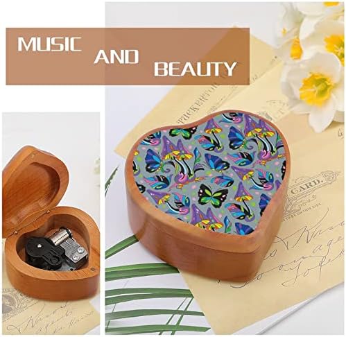 Магични печурки гроздобер дрвена часовна музичка кутија музичка кутија во форма на срцеви подароци за семејни пријатели на lубовници