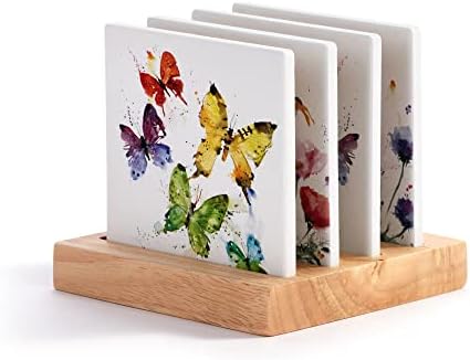 ДЕМДАКО Акварел Пеперутка и Цветни керамички Подлоги од 4,5 инчи со Комплет Држач од 4
