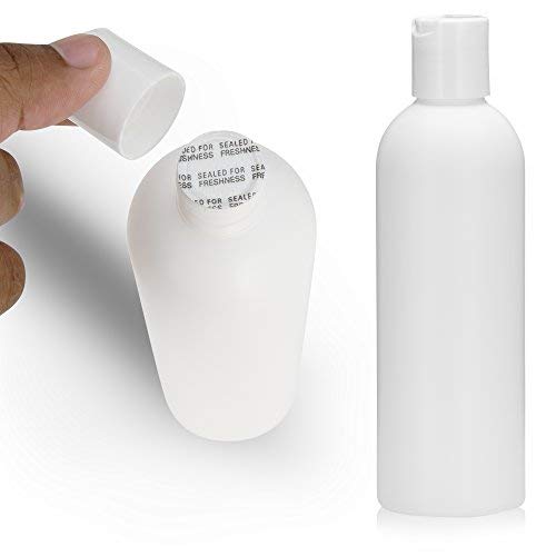 6 парчиња празно бело HDPE шише 8 мл - Космо тркалезни пластични шишиња - 24/410 Врачен бел диск капаче - 24 мм заптивка за притисок