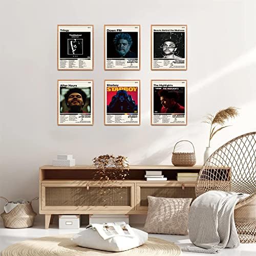 Пејачот Weeknd постер, музички албум насловните уметнички дела и постери за списоци со списоци сет од 6 платно wallидни уметности отпечатоци