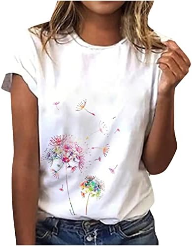 Топ Девојки Паѓаат Лето Краток Ракав 2023 Памук Вратот На Екипажот Вратот Графички Цветни Обични Блуза Маица За Жени