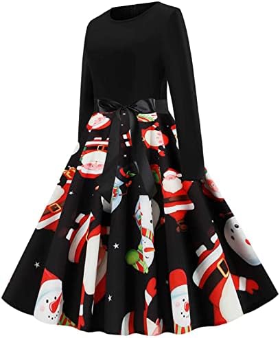 Женски Божиќни фустани симпатична Божиќна мачка печатена фустан од 1950 -ти гроздобер рокабили фустан ретро коктел забава фустан