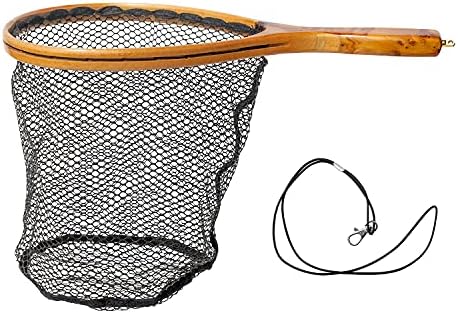 Летајте го риболов нето за слатководни декор - дрвена мачкана мрежа рачно изработена дрвена рамка мека гумена мрежа