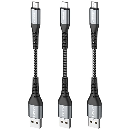 SUNGUY 6 инчен Краток Микро USB Кабел 3Pack, 0,5 СТАПКИ USB ДО Микро USB Најлон Плетенка Брзо Полнење И Кабел За Синхронизација На