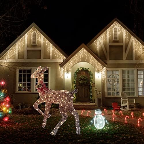 HHMEI осветлена Божиќна елен санки за отворено двор декорација Зимска декорација за предни дворови SGCABI7LFW0PIX