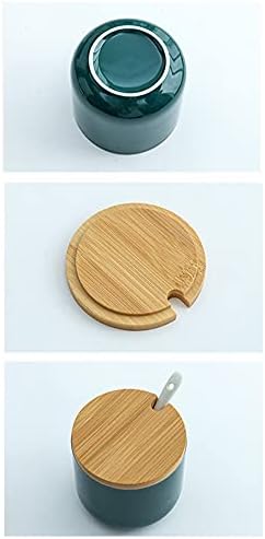 Rocktrend едноставна чиста боја керамичка зачинета тегла за зачинување кутија за садови за садови со шеќер со капакот на бамбус и лажица