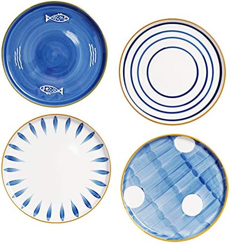 8 инчи-јапонски стил печатени разновидни обрасци порцелански чинии за вечера, плочи за сервиси за јадење за десерт, тестенини и салата, за употреба на семејна кујна