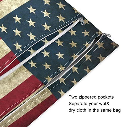 Кигаи Гроздобер Американско Знаме Водоотпорна Влажна Сува Торба За Повеќекратна Употреба Со Рачка за Патување, Плажа, Базен, Пелени, тоалети 2 парчиња