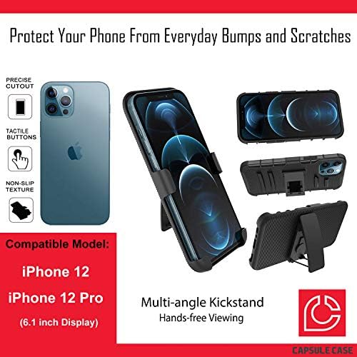 Случај охајо Компатибилен Со iPhone 12 Pro [Заштита Од Воено Одделение Отпорна На Удари Тешка Футрола За Футрола Заштитна Црна Обвивка] за iPhone