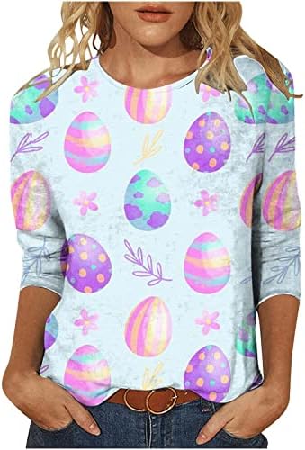 Тинејџерски девојки графички врвови маица 3/4 ракав екипаж вратот Спандкс среќен велигденски јајце подарок за бренд маички 2023 ip