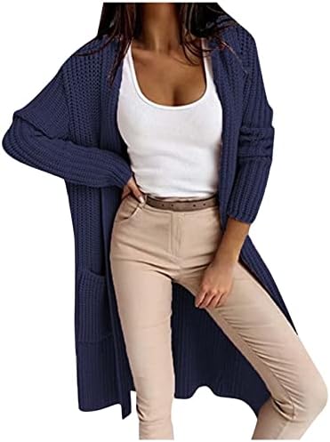 Чунки плетени кардигани за жени отворени предни ракави солиден џемпер од палто за надворешни работи на преголема драпена макси кардиган